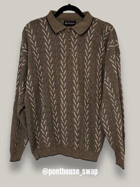 Vintage Conte di Milano Gray Chevron Sweater, Size L